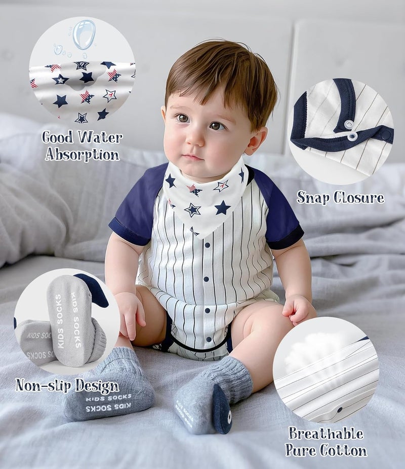 Golray Baby Boy Gifts for Baby Shower, 9pcs Newborn Essential with Fox Lovey/Blanket/Onesie/Wooden Rattle/Socks/Bib/Suitcase, Welcome Baby Gift Box Gender Reveal Infant Boy Gift Basket Set 0-6 Month - Image 4
